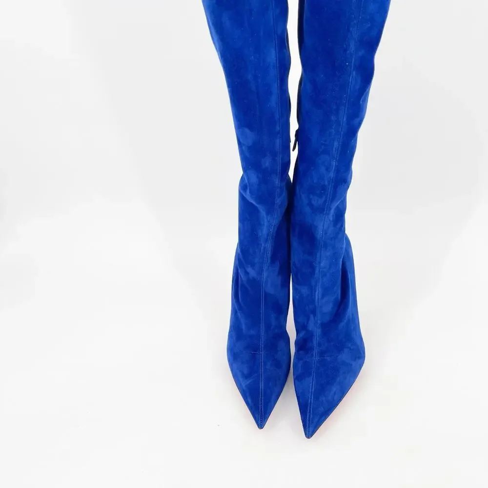 Christian Louboutin Condora Botta Alta Galactiqueen Blue Suede OTK Boots EU 41